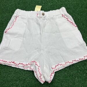 Love‎ Notes White Cotton Boho Shorts With Hand Embroidery Womens Size Large NWT